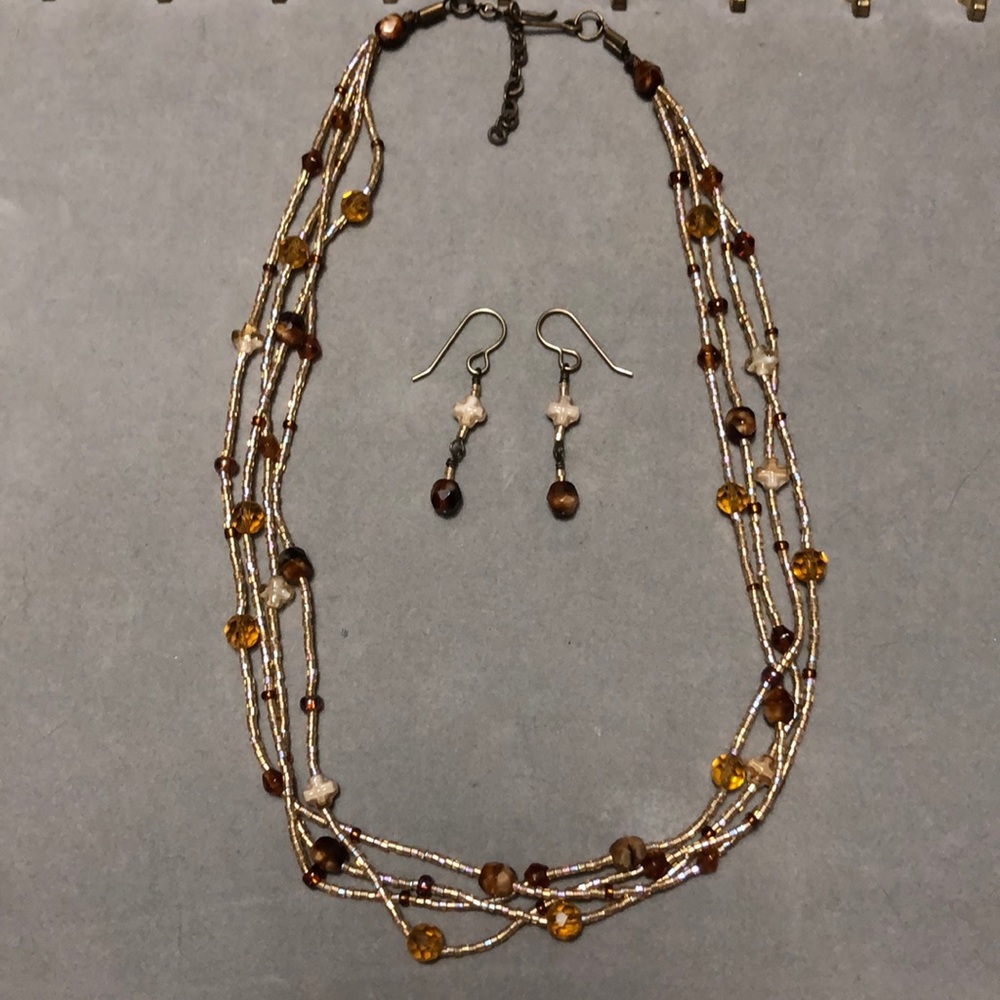 Brown Czech Glass Necklace& Earrings